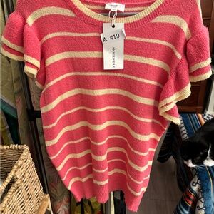 Anniewear Women's Striped Crew Neck Sweater - Pink and Cream